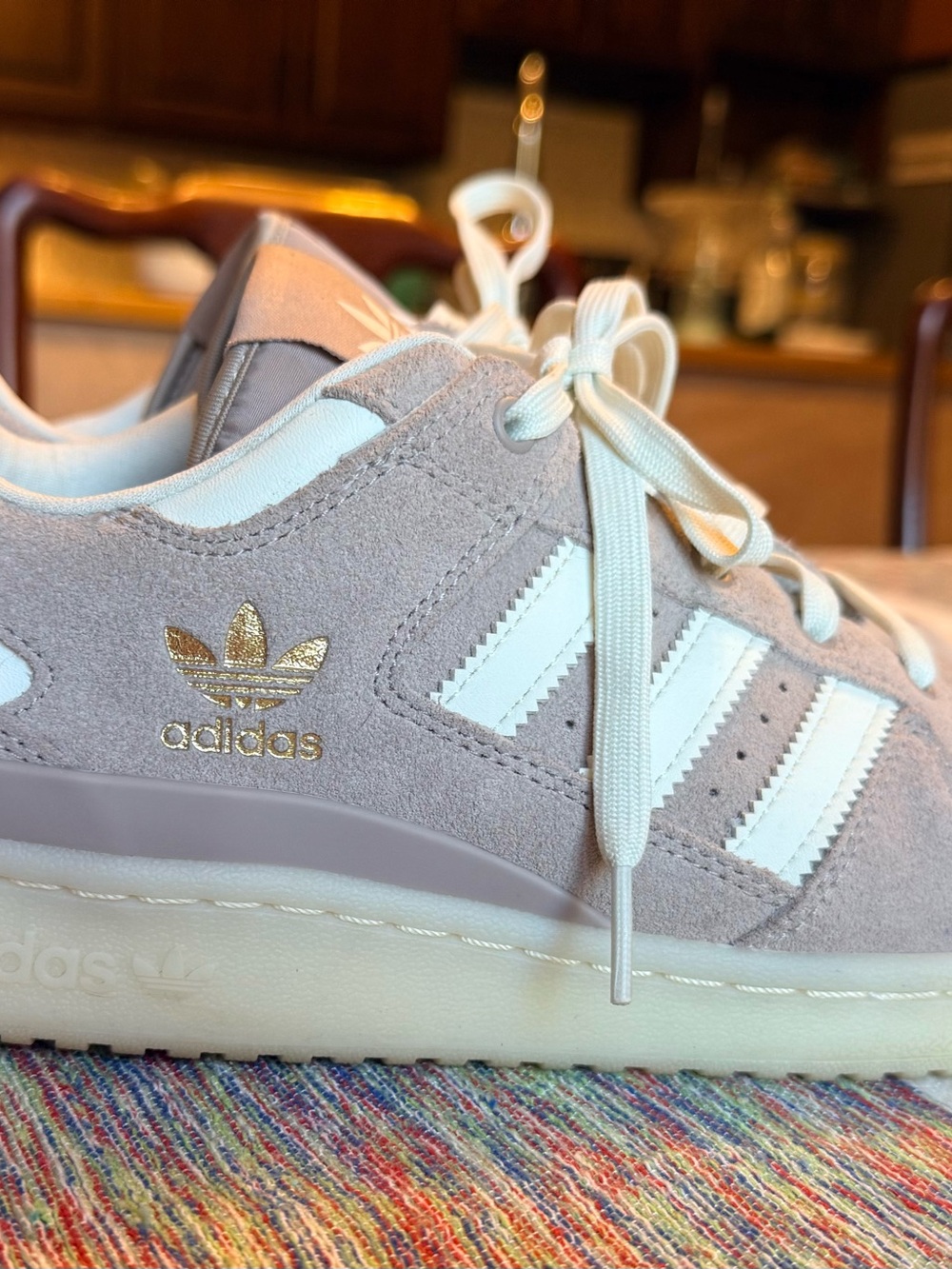 adidas Women's Suede Low-Top Sneakers in Light Pink and White with Gold Logo